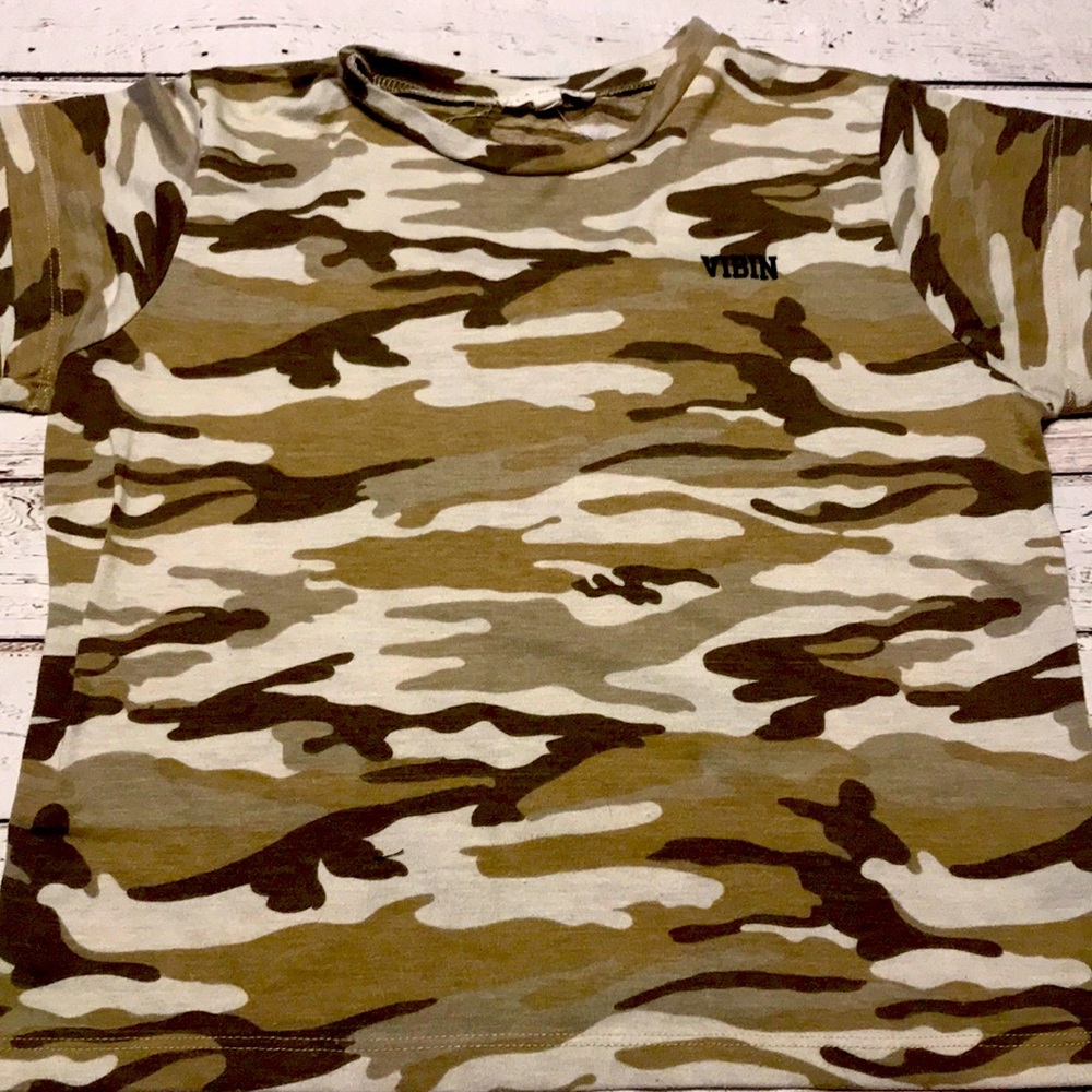 Brown army green and cream t-shirt